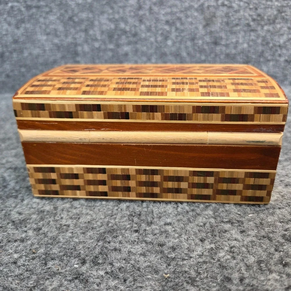2 Vintage Hand Carved Wooden Trinket Box with‎ Straw Ornament USSR RUSSIA